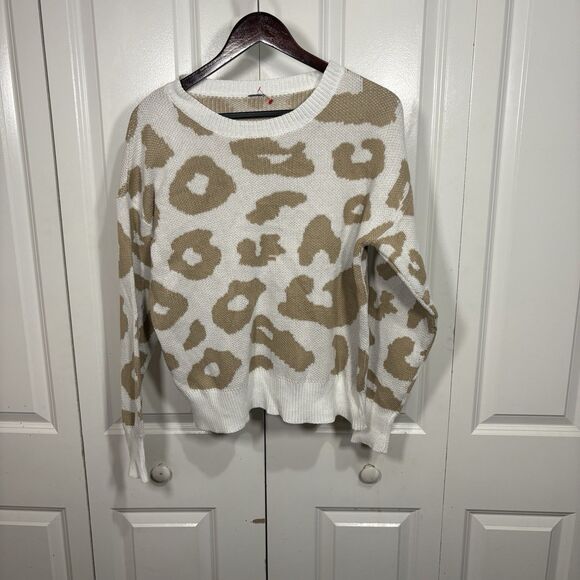 Vestidos Animal Print Sweater Womens XXL Beige White Leopard Knit Cozy Trendy - Picture 1 of 7